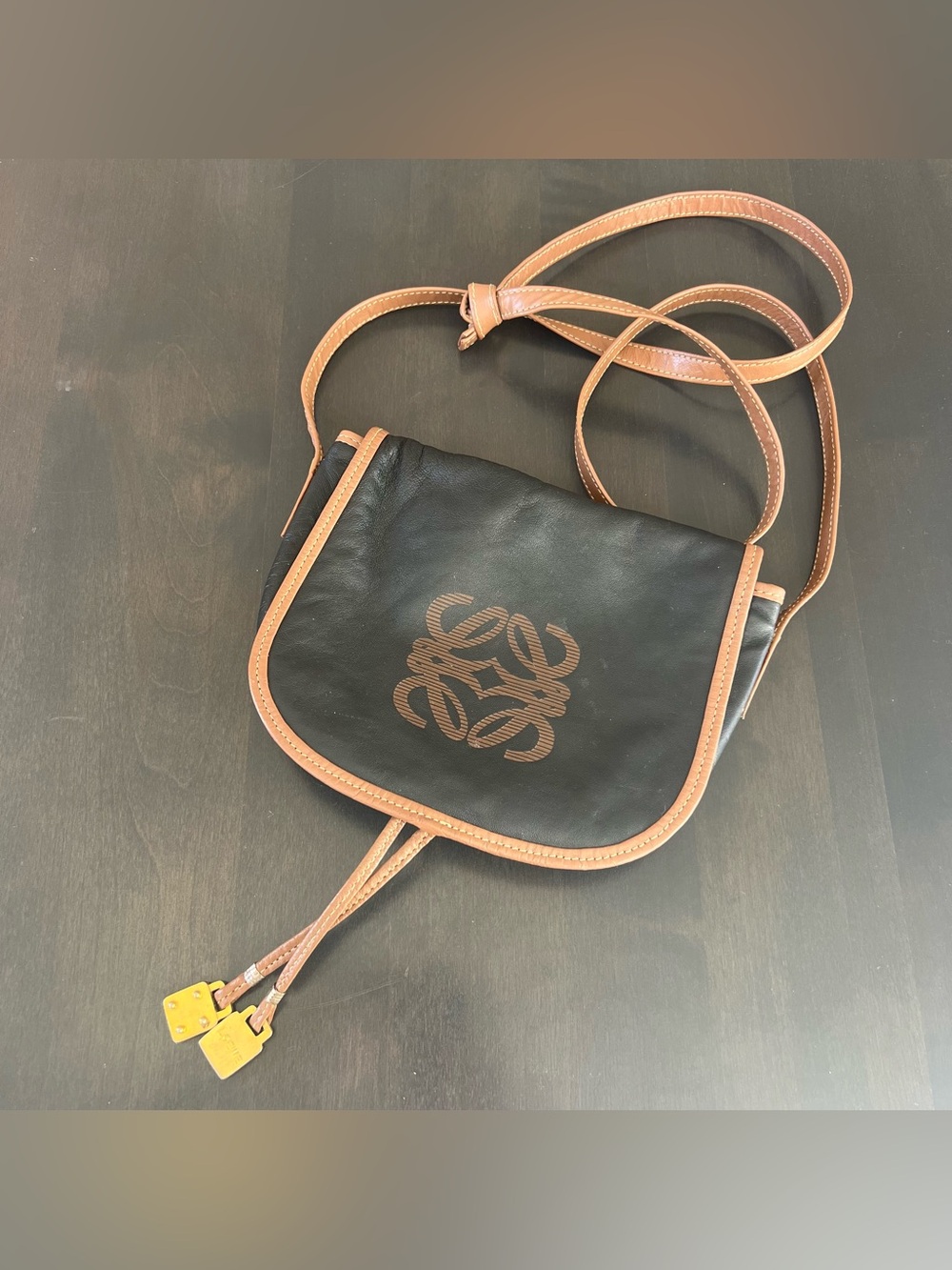 Vintage Loewe Saddle State Crossbody Black Leather Brown Suede Crossbody Bag